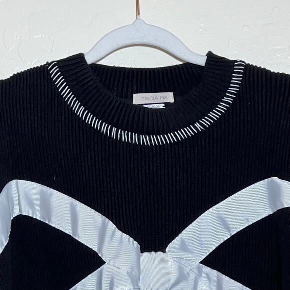 Free people x Tricia Fix Black Exploded Bow Knit Sweater Women’s Size L Nuuly - Picture 10 of 12